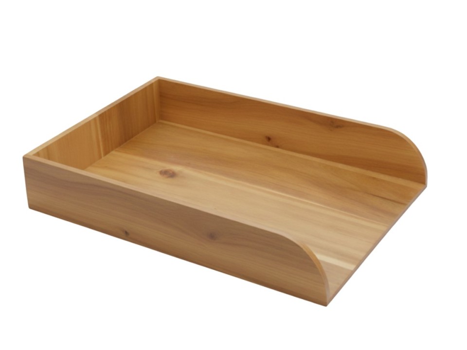 Premium Acacia Wood Rectangular Paper Tray - Durable Office Organizer