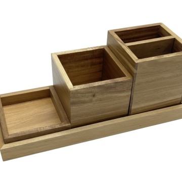 Acacia Wood Tiered Desk Organizer - Multi-functional Storage Solution