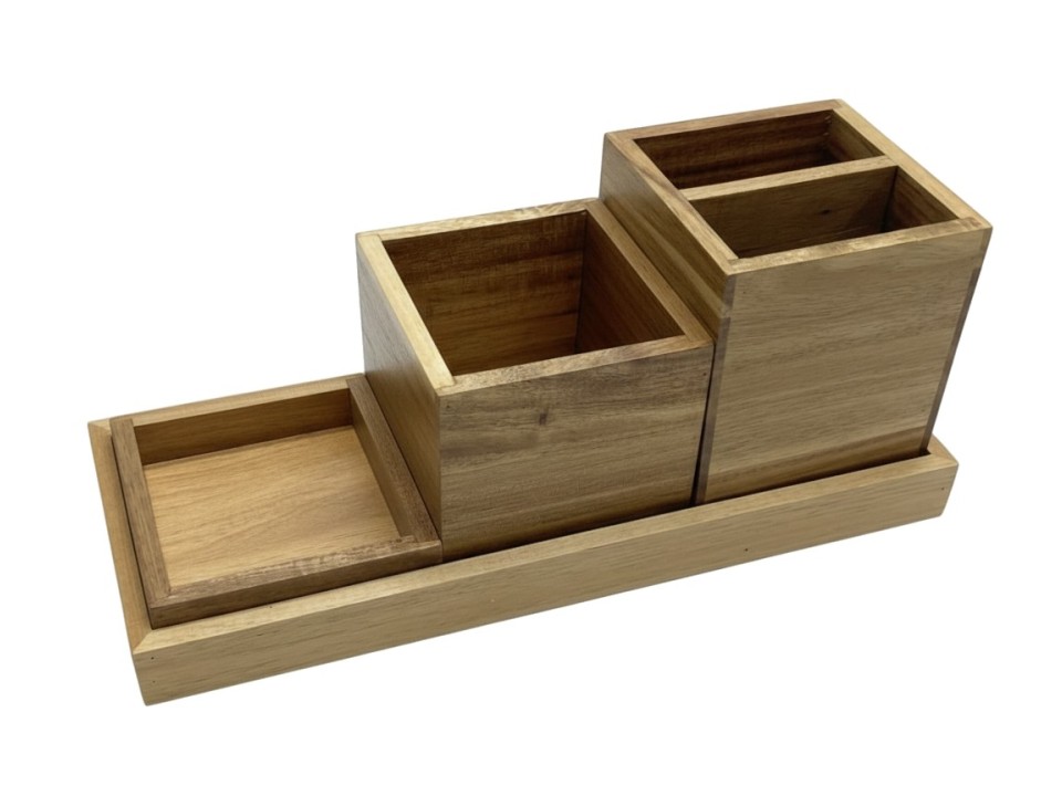 Acacia Wood Tiered Desk Organizer - Multi-functional Storage Solution