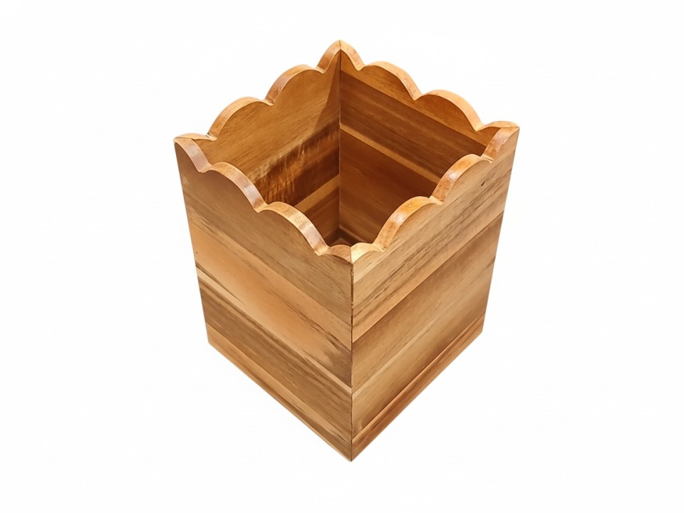 Acacia Wood Scalloped Utensil Holder - Eco-friendly Kitchen Organizer