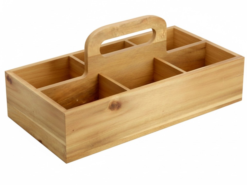 Acacia Wood Compartment Caddy with Handle - Versatile Table Organizer