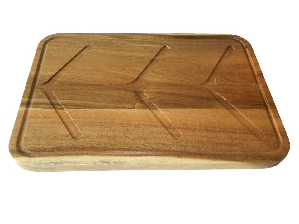 Premium Acacia Wood Chopping Board with Juice Groove and Grid Pattern - Sustainable Kitchen Essential