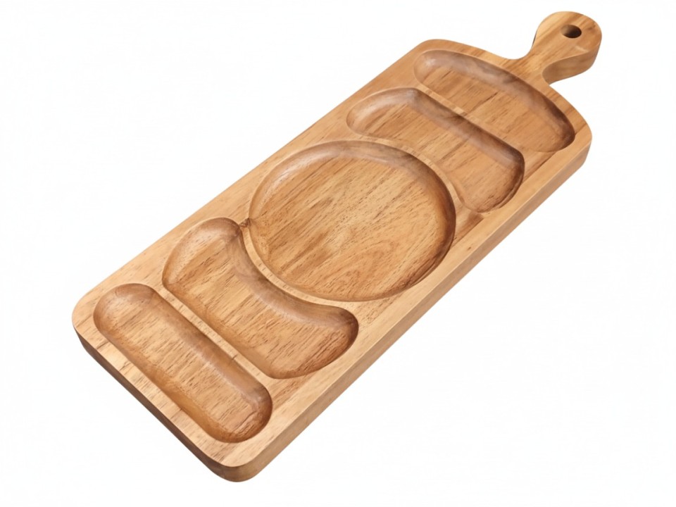 Natural Acacia Wood Serving Tray with Multiple Compartments - Premium Food Service Platter