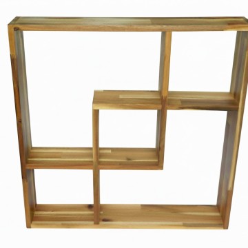 Acacia Wood Geometric Wall Shelf - Modern Multi-Compartment Storage Unit