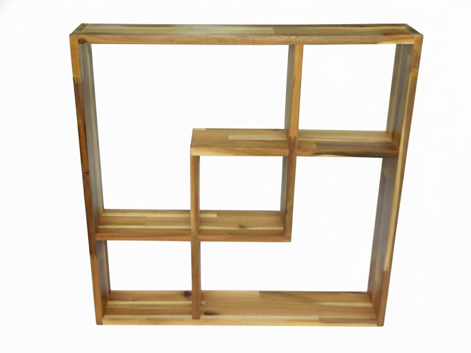 Acacia Wood Geometric Wall Shelf - Modern Multi-Compartment Storage Unit