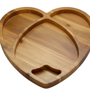Premium Acacia Wood Heart-Shaped Serving Platter with 3 Compartments - Eco-friendly Entertaining