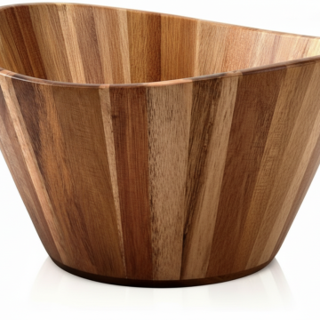 Premium Acacia Wood Salad Bowl - Unique Slanted Design, Durable & Eco-friendly
