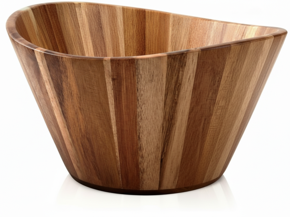 Premium Acacia Wood Salad Bowl - Unique Slanted Design, Durable & Eco-friendly