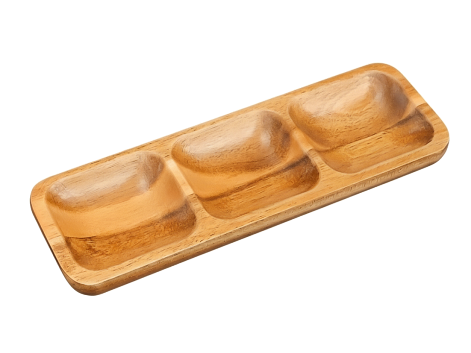 Acacia Wood 3-Compartment Serving Tray - Sustainable & Versatile Kitchenware
