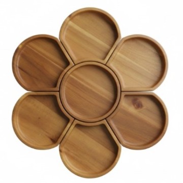 Acacia Wood Flower Petal Serving Platter - Multi-Compartment Snack Tray