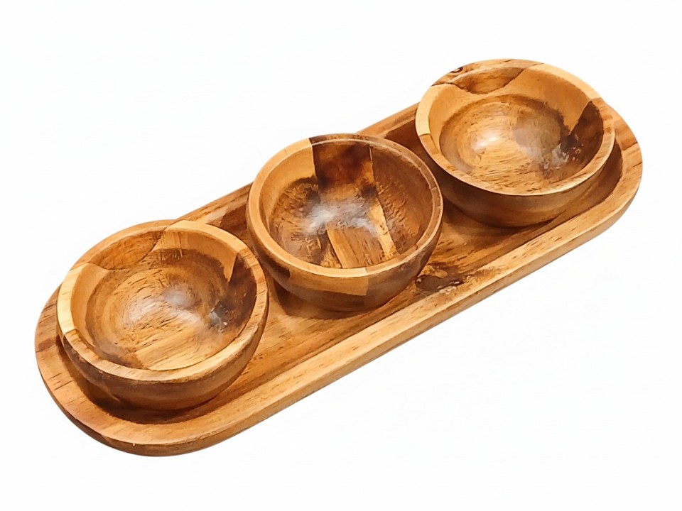 Acacia Wood tray and Dip bowl set - Sustainable Kitchenware