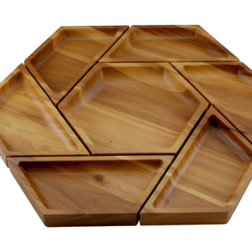 Acacia Wood Modular Hexagonal Serving Platter Set - Versatile & Sustainable Kitchenware