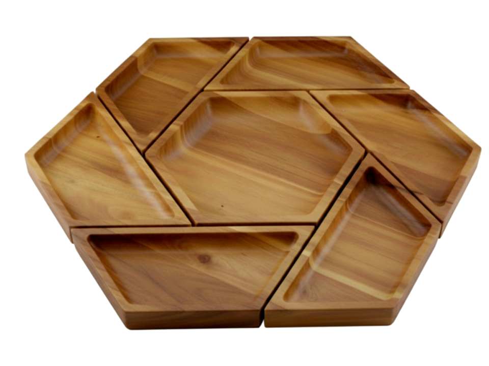 Acacia Wood Modular Hexagonal Serving Platter Set - Versatile & Sustainable Kitchenware