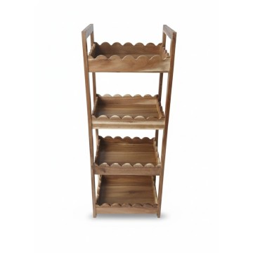 Acacia Wood 4-Tier Caddy with Scalloped Shelves - Versatile Storage Solution