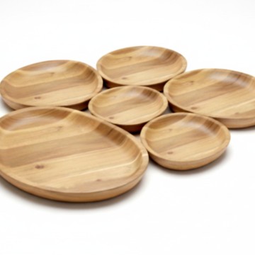 Pebbles-Shaped Acacia Wood Serving Platters - Eco-friendly Handcrafted Tableware Set