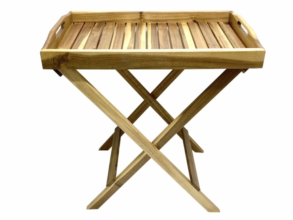 Acacia Wood Folding Butler Tray Table with Handles - Versatile Portable Furniture