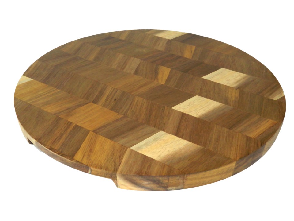 Round Acacia Wood Herringbone Cutting Board - Premium Kitchen Serveware