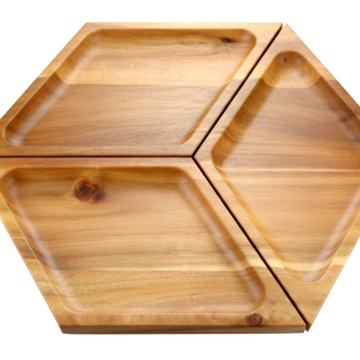 Premium Acacia Wood Hexagonal Divided Serving Tray - Natural Tableware