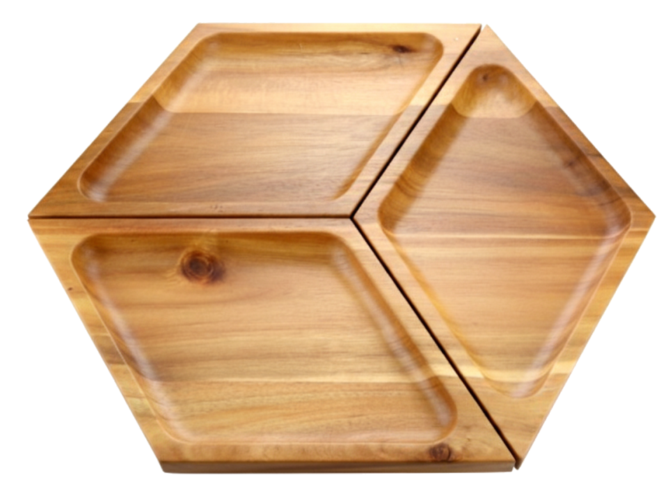Premium Acacia Wood Hexagonal Divided Serving Tray - Natural Tableware