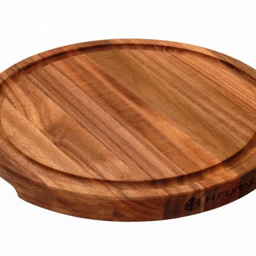 Premium Round Acacia Wood Chopping Block with Juice Groove - Sustainable Kitchenware