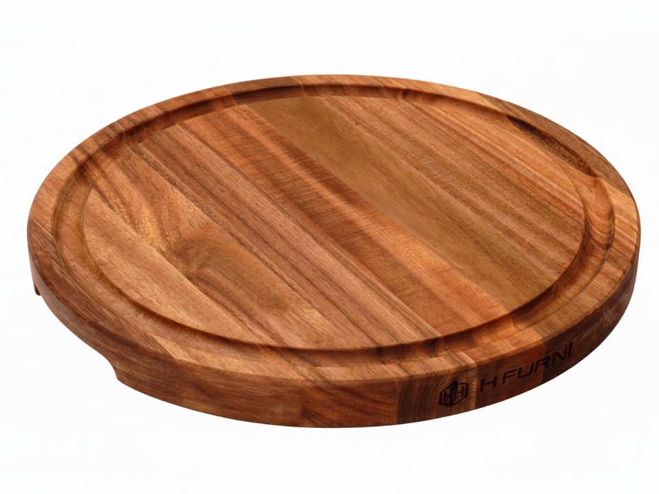 Premium Round Acacia Wood Chopping Block with Juice Groove - Sustainable Kitchenware