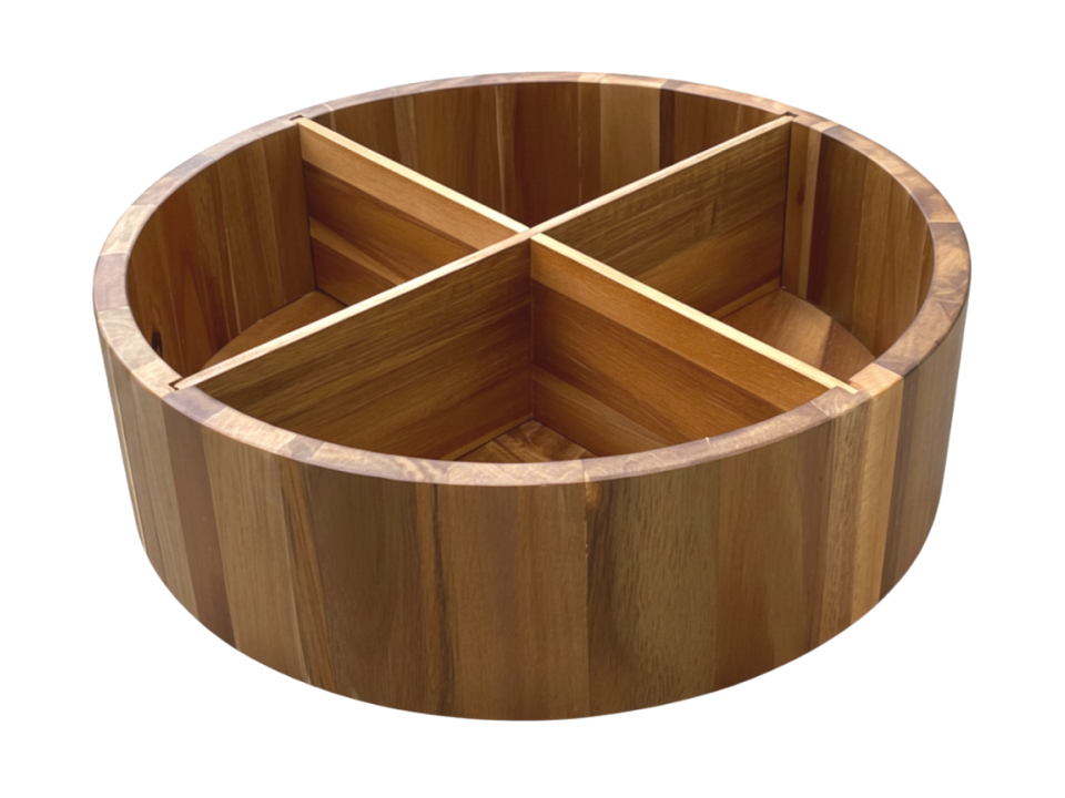 Acacia Wood Lazy Susan Organizer - Rotating Segmented Table Caddy