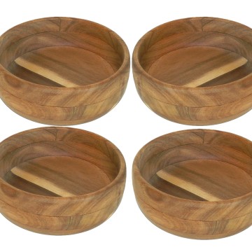 Acacia Wood Serving Bowls Set - Natural Grain Kitchenware