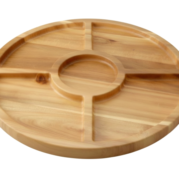 Acacia Wood 5-Compartment Round Serving Tray - Versatile Wholesale Kitchenware