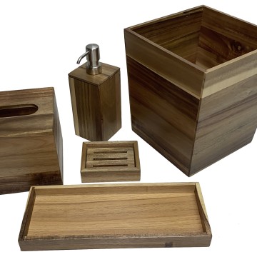 Rustic Acacia Wood Bath Set - 5-Piece Eco-friendly Bathroom Organizer