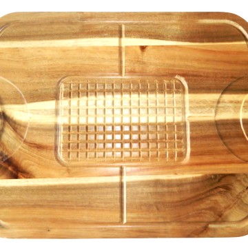 Premium Acacia Wood Chopping Board with Integrated Juice Grooves & Grid Pattern - Durable Kitchenware