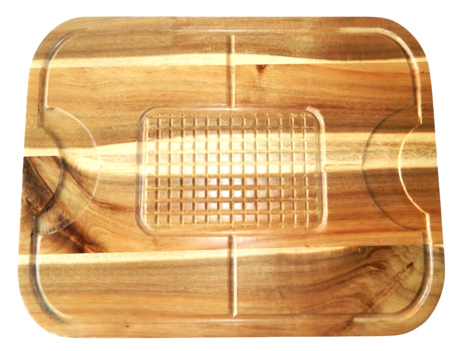 Premium Acacia Wood Chopping Board with Integrated Juice Grooves & Grid Pattern - Durable Kitchenware