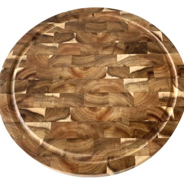 State-of-the-art Round End-Grain Acacia Wood Cutting Board with Juice Groove