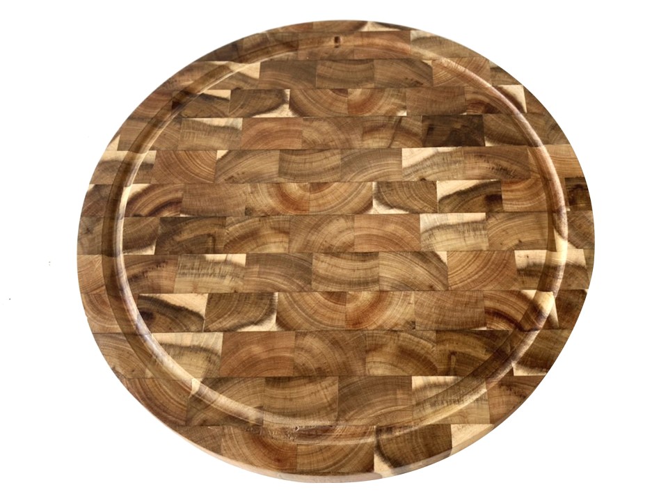 State-of-the-art Round End-Grain Acacia Wood Cutting Board with Juice Groove