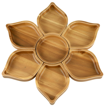 Acacia Wood Flower Multi-Compartment Serving Tray - Elegant Entertaining Dish