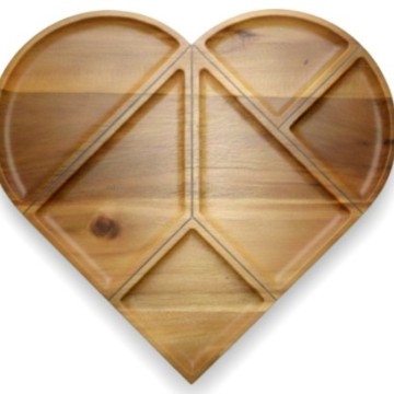 Heart-Shaped Acacia Wood Sectional Serving Tray - Elegant Kitchen & Dining