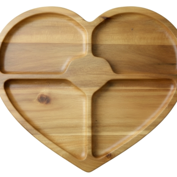 Heart-Shaped Acacia Wood Serving Tray with 4 Compartments - Versatile Entertaining Platter