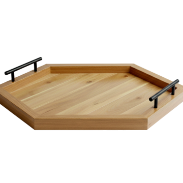 Premium Acacia Wood Hexagonal Serving Tray with Metal Handles - Modern Kitchenware