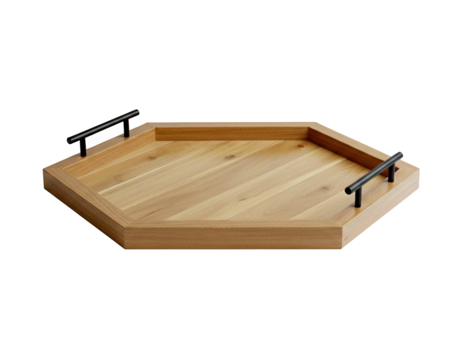 Premium Acacia Wood Hexagonal Serving Tray with Metal Handles - Modern Kitchenware