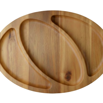 Acacia Wood Three-Compartment Serving Platter - Natural & Versatile
