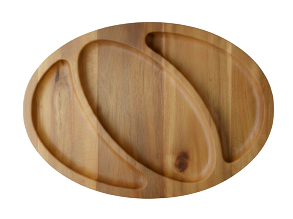 Acacia Wood Three-Compartment Serving Platter - Natural & Versatile