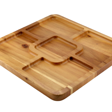 Acacia Wood Multi-Compartment Serving Platter - Sustainable Kitchenware