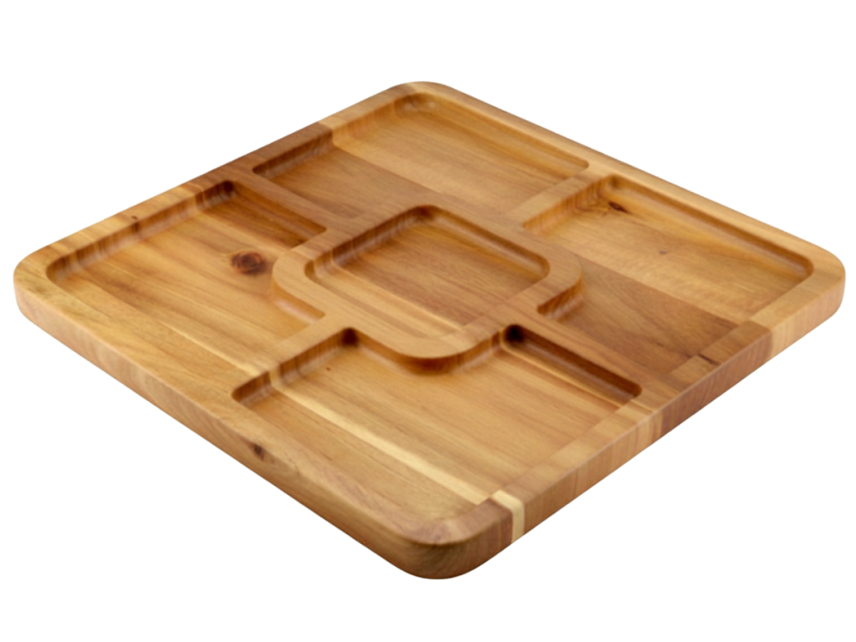 Acacia Wood Multi-Compartment Serving Platter - Sustainable Kitchenware