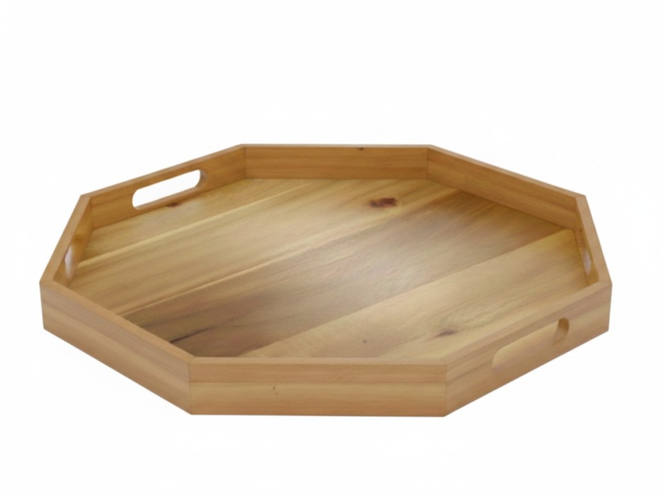 Acacia Wood Octagonal Serving Tray with Handles - Durable & Stylish Kitchenware