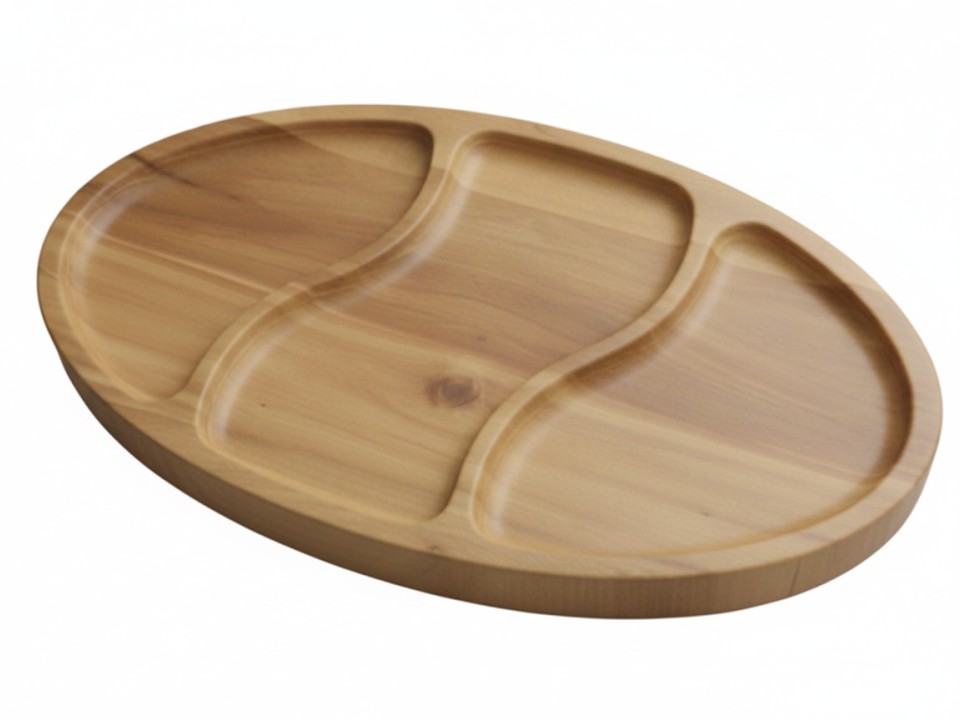 Acacia Wood Serving Platter with 3 Compartments - Versatile Tableware