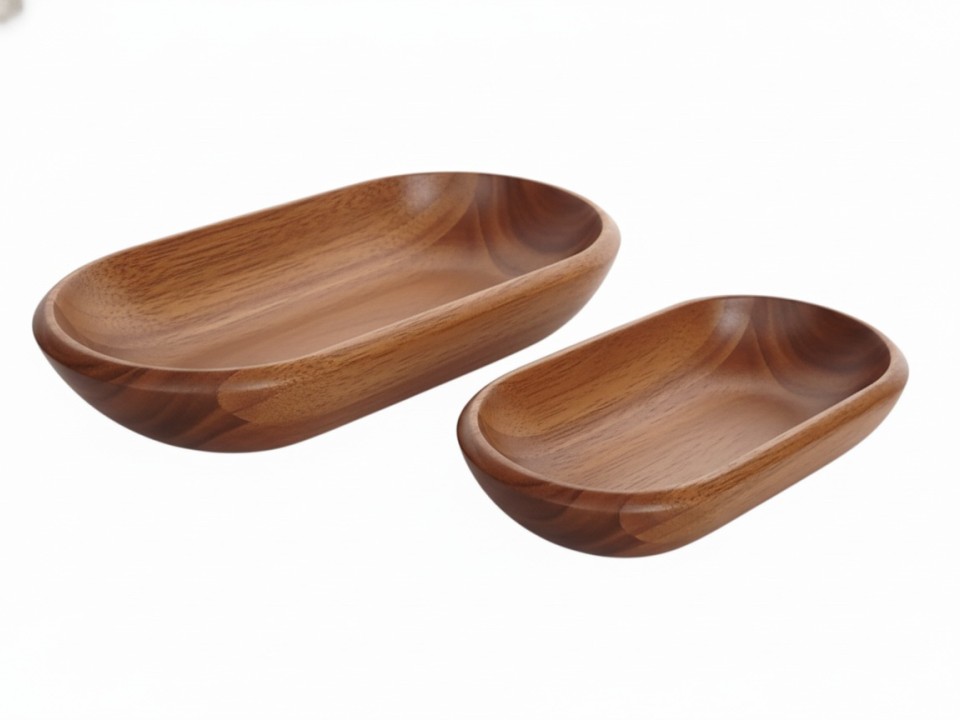 Oval Acacia Wood Serving Bowl Set - Natural & Versatile
