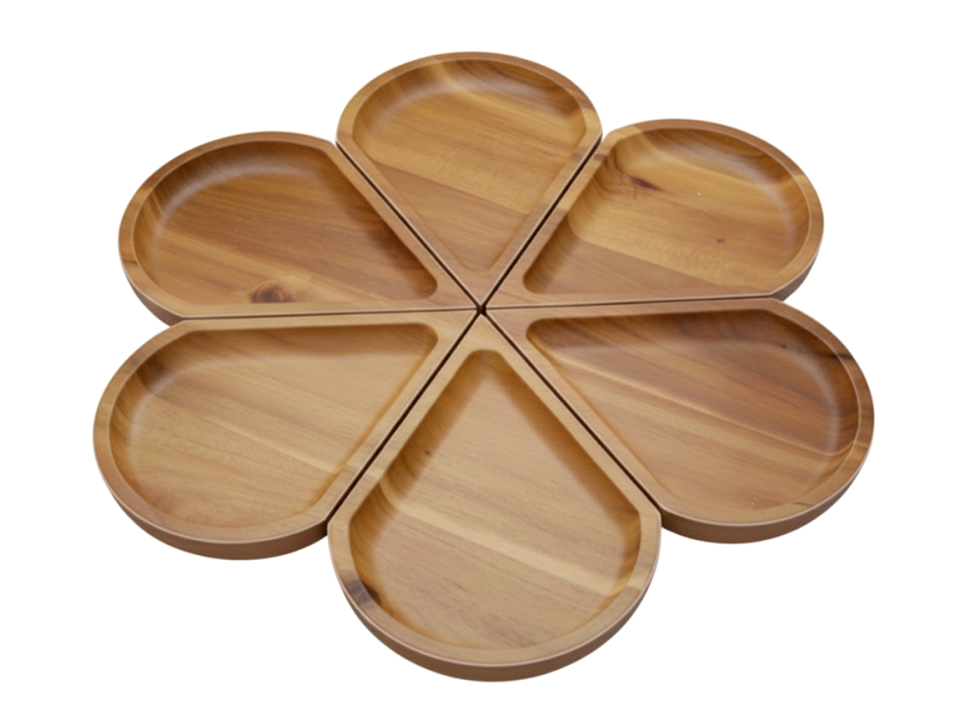 Acacia Wood Multi-Compartment Serving Tray - Versatile Snack & Appetizer Platter
