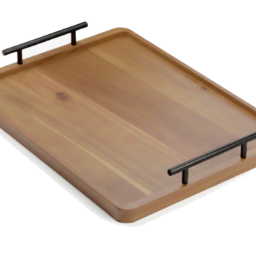 Premium Acacia Wood Serving Tray with Metal Handles - Eco-friendly Kitchenware