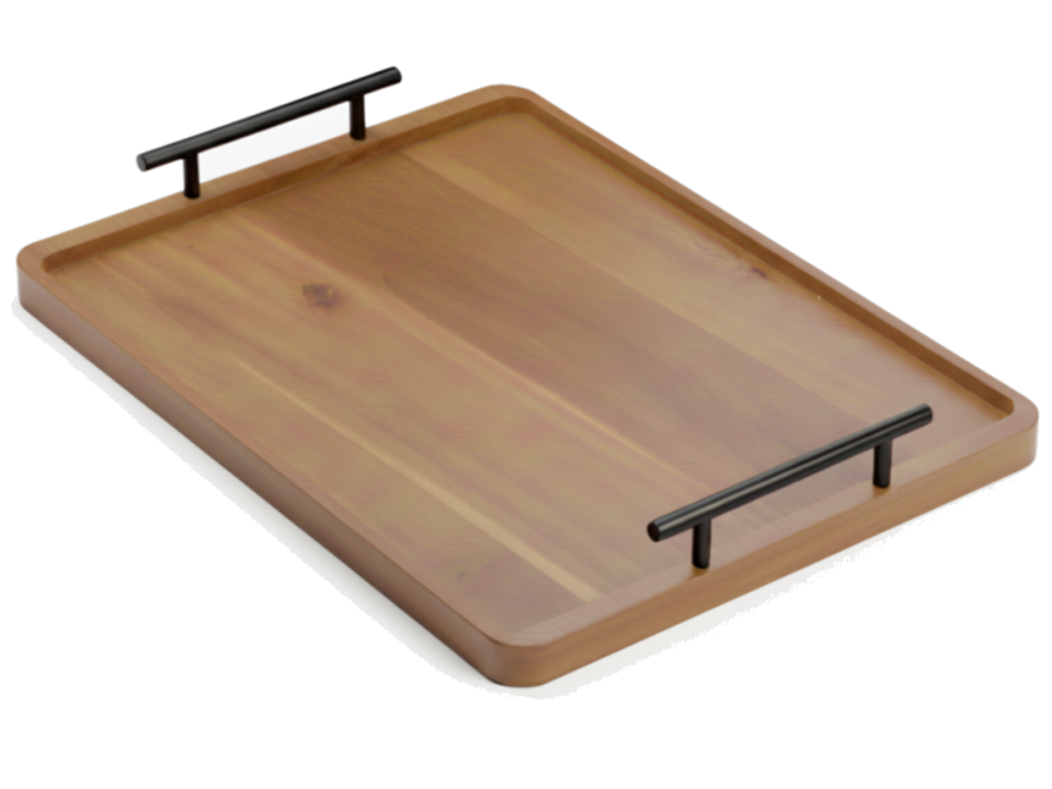 Premium Acacia Wood Serving Tray with Metal Handles - Eco-friendly Kitchenware