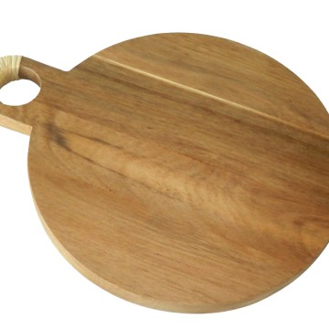 Acacia Wood Round Cutting Board with Rattan Handle - Premium Kitchenware