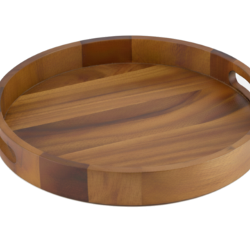 Acacia Wood Round Serving Tray with Handles - Premium Kitchen & Home Decor